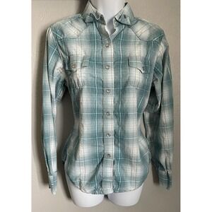 Walls Ranch Wear Western Shirt Womens Medium Teal Green Long Sleeve Snap Button